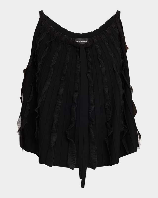 Ribbed Ruffle-Trim Halter Tank